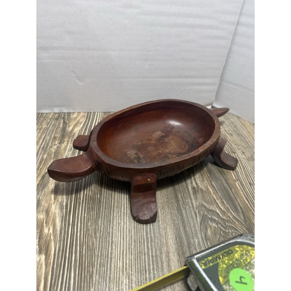 Vintage Wooden Turtle Hand Carved Wood‎ Trinket/Coin Box